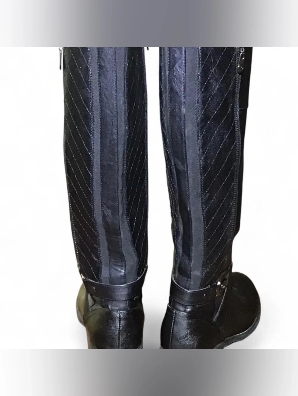 G by Guess Shiny Black Over-the-Knee Buckle Boots
